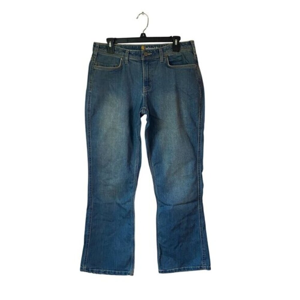 Carhartt Womens Relaxed Fit Bootcut Jeans Size 10 Short Blue Denim 5-Pockets